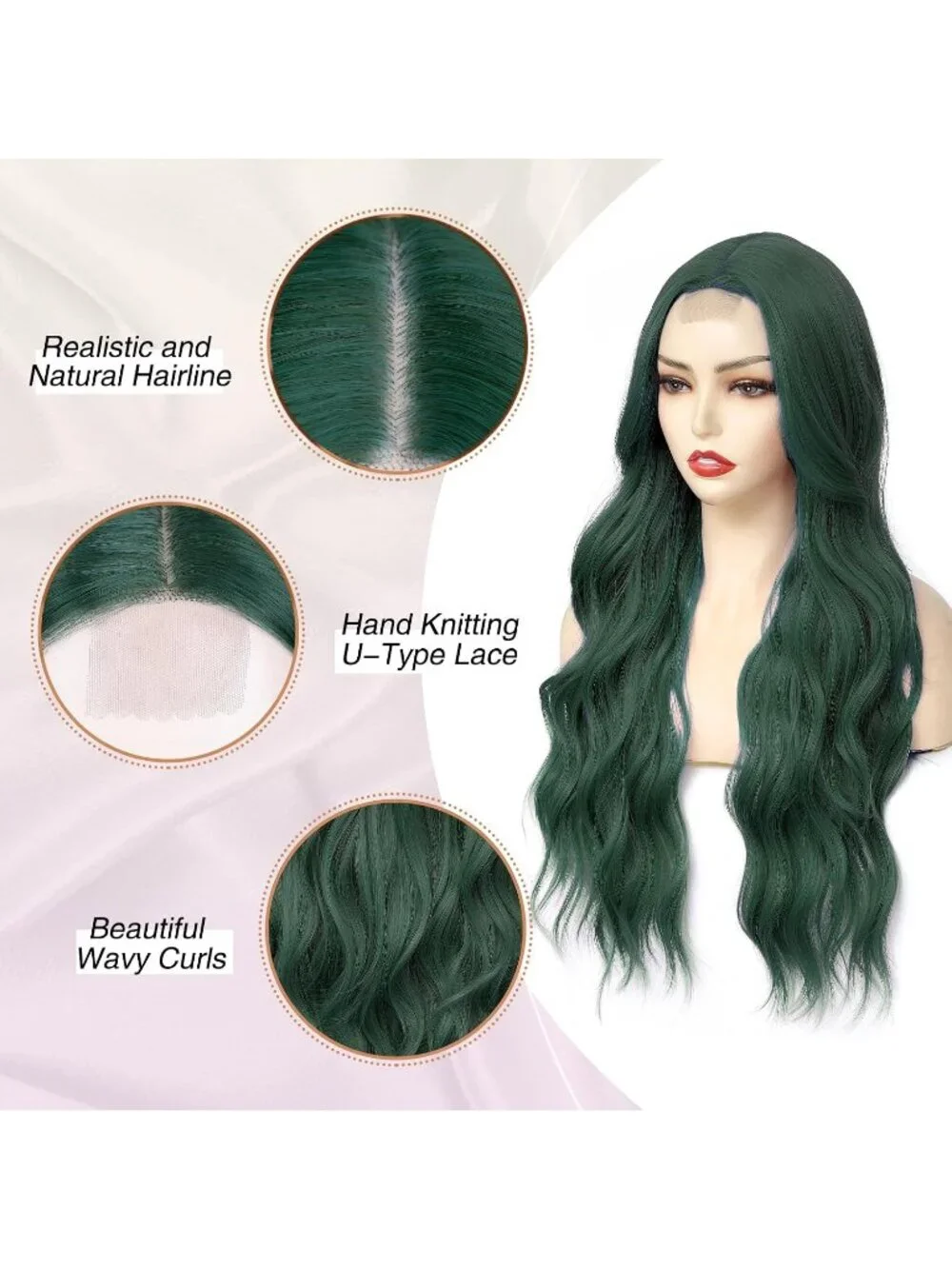 Women's Green 26 Inch Natural Looking Heat Resistant Long Wavy Wigs
